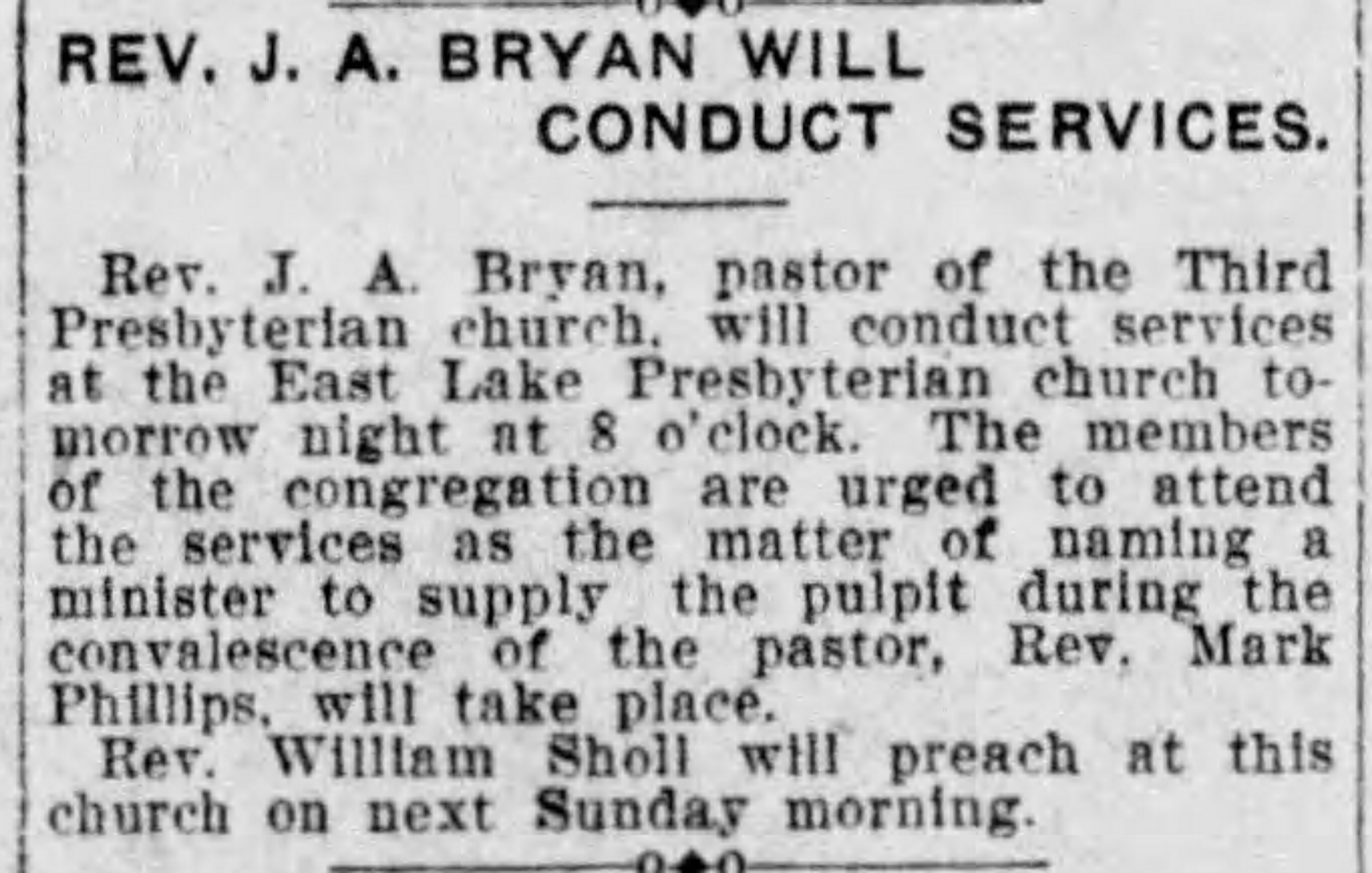 J.A. Bryan Will Conduct Services